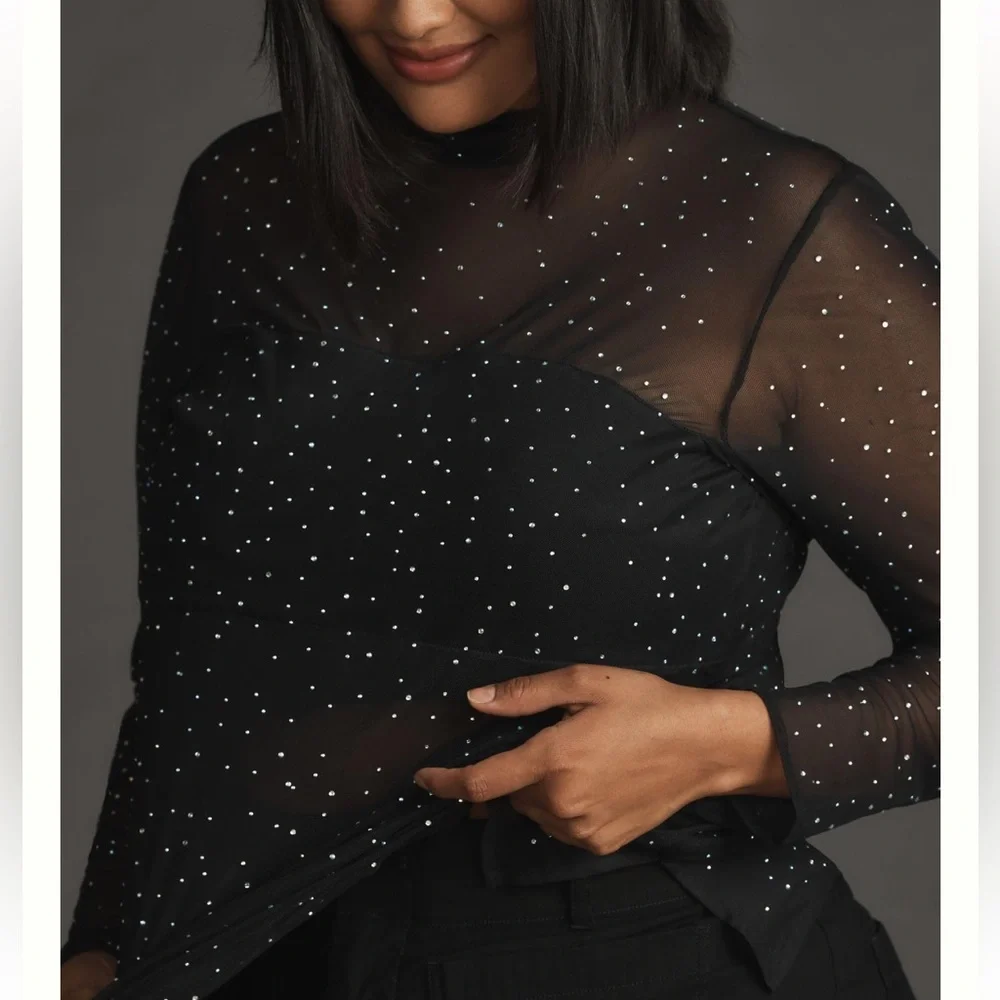 NWT Eva Franco Starlight Long-Sleeve Sheer‎ Tunic - Picture 7 of 10